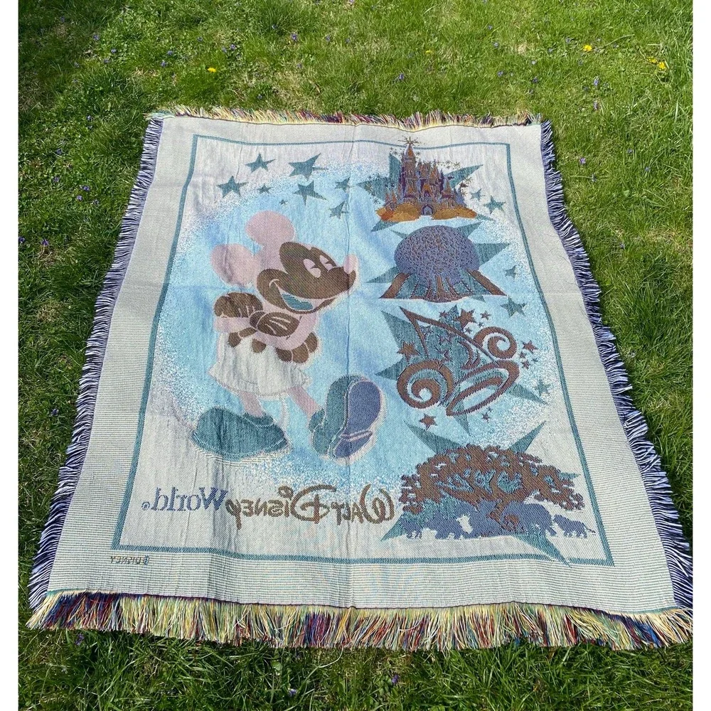 Vintage Walt Disney world Mickey Mouse tapestry woven throw blanket‎